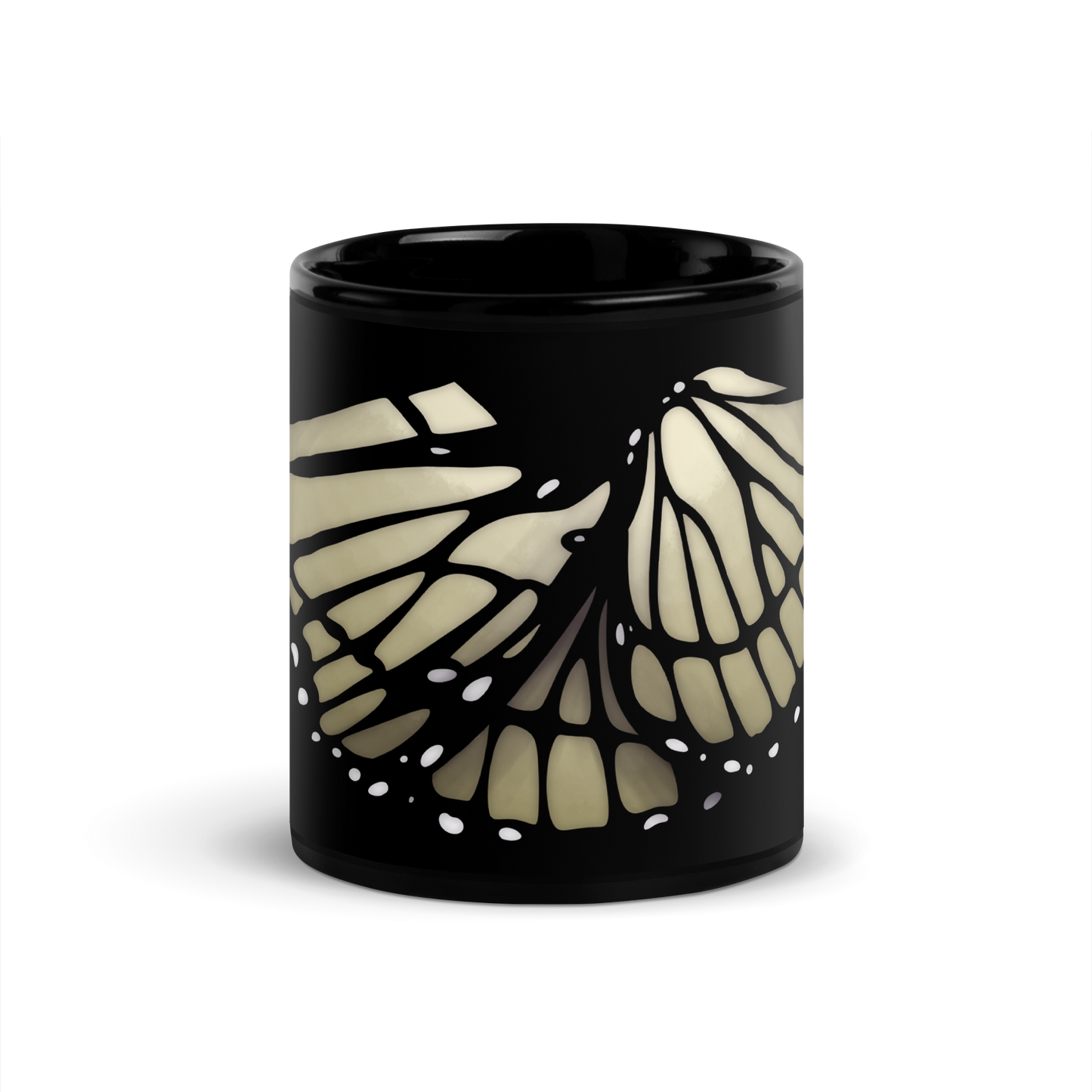 Cream Butterfly | Black Glossy Mug