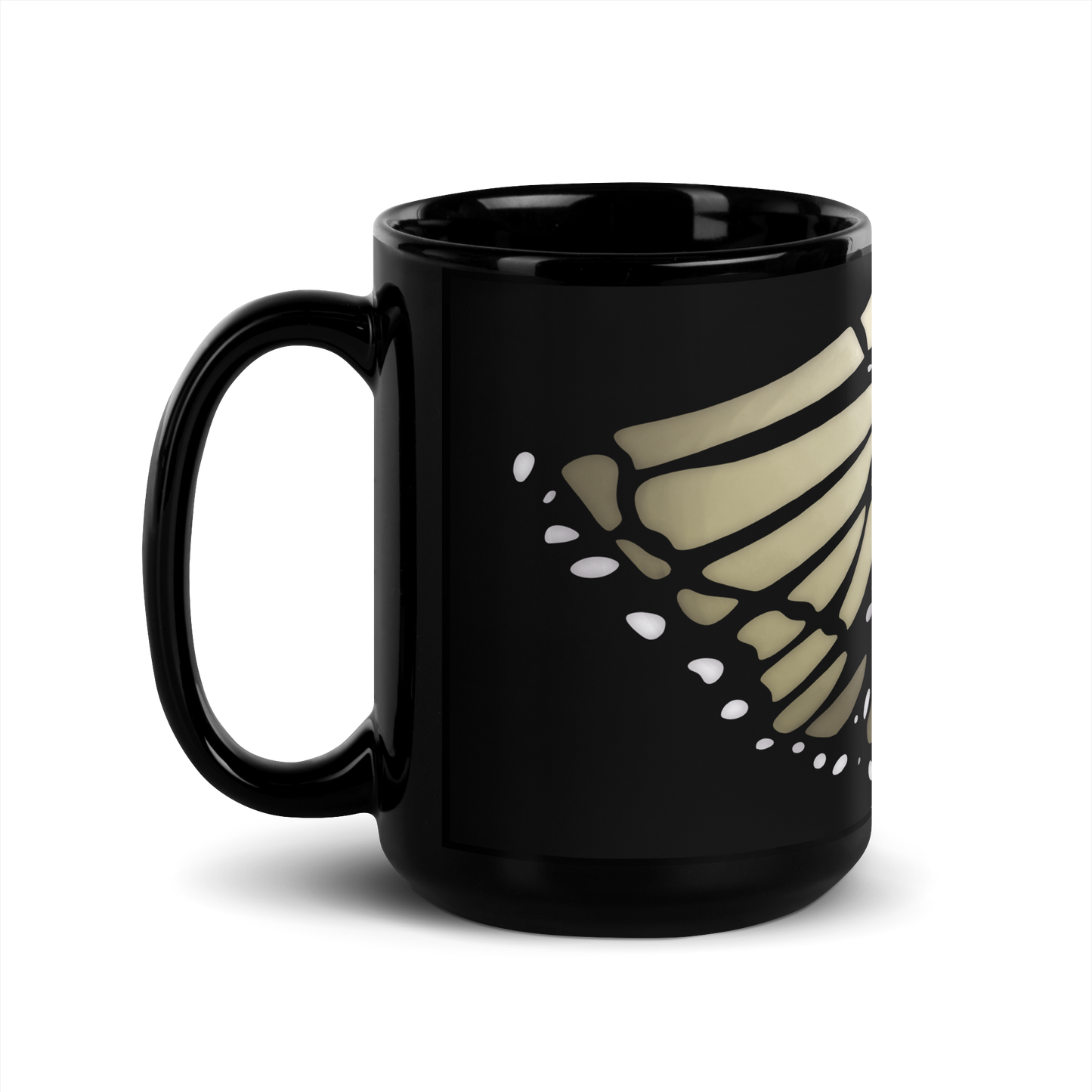 Cream Butterfly | Black Glossy Mug