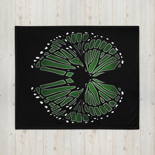 Green and Gray Butterfly Wing Throw Blanket