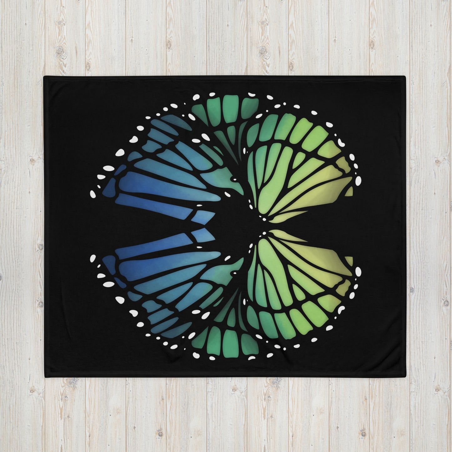 Blue and Green Butterfly Wing Throw Blanket