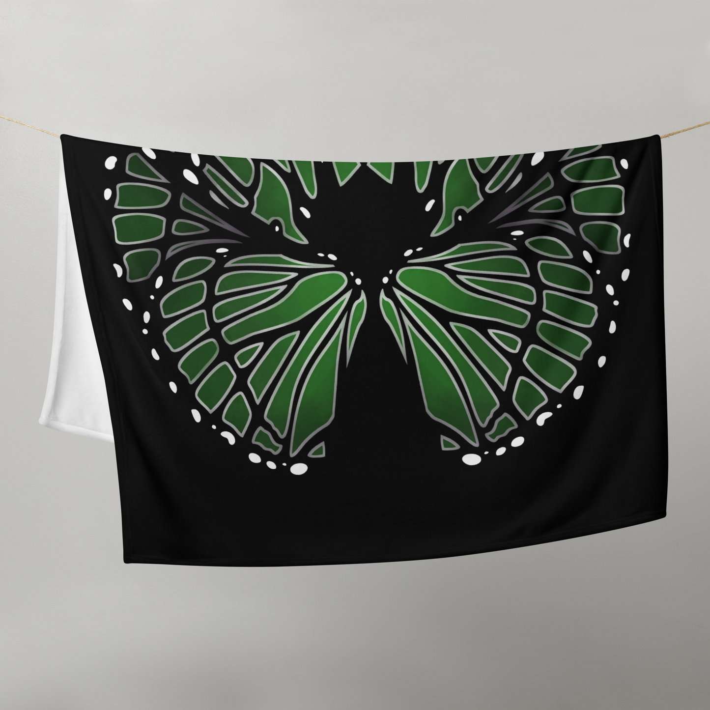 Green and Gray Butterfly Wing Throw Blanket