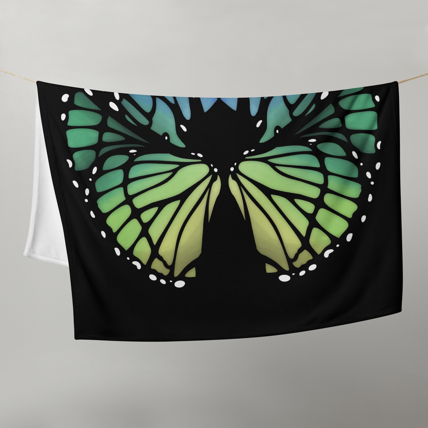 Blue and Green Butterfly Wing Throw Blanket