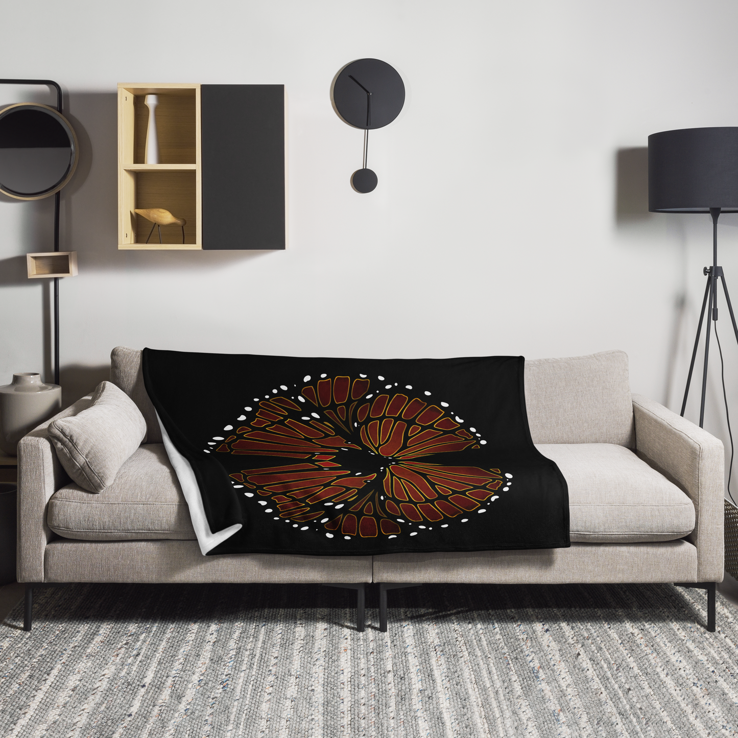 Red and Gold Butterfly Wing Throw Blanket