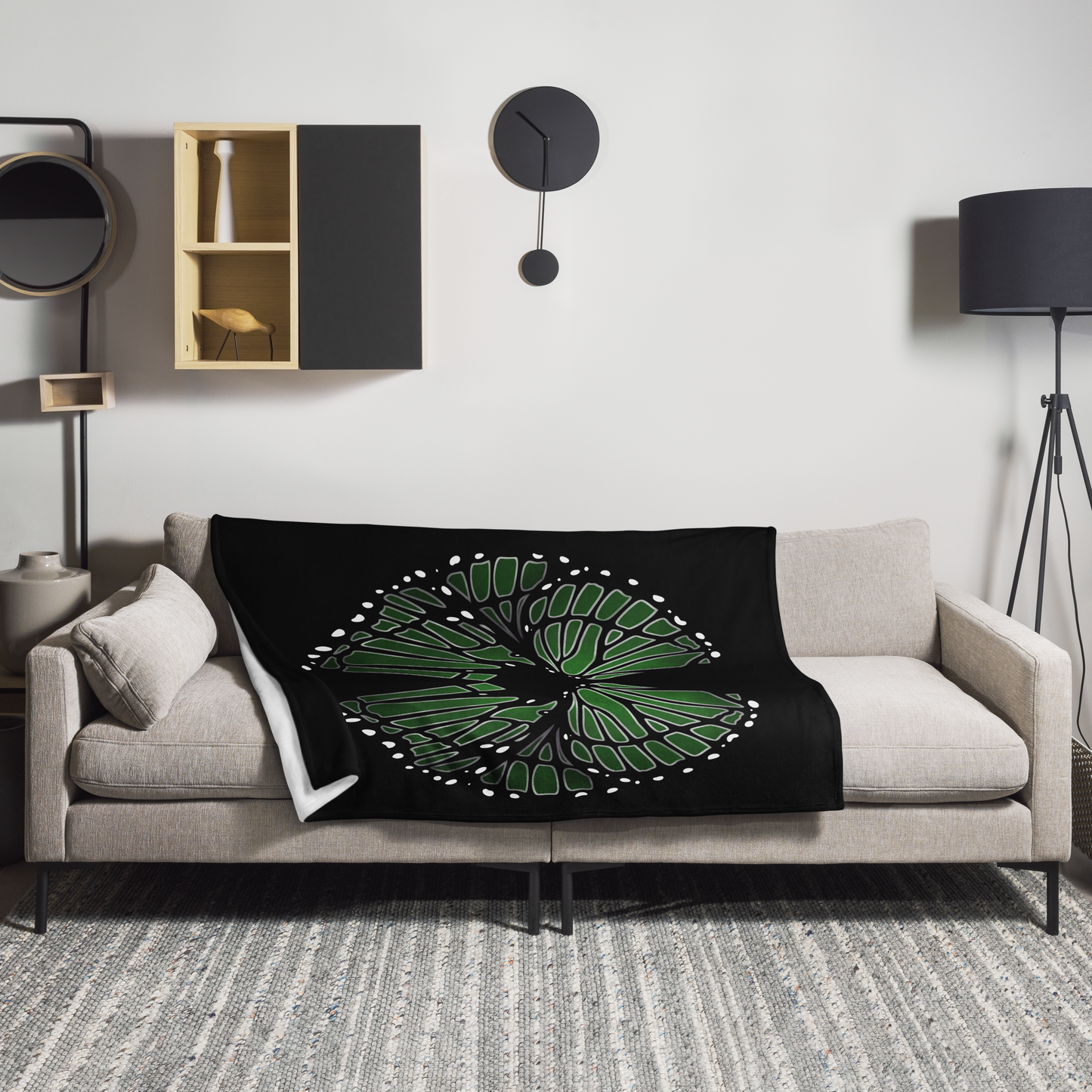 Green and Gray Butterfly Wing Throw Blanket