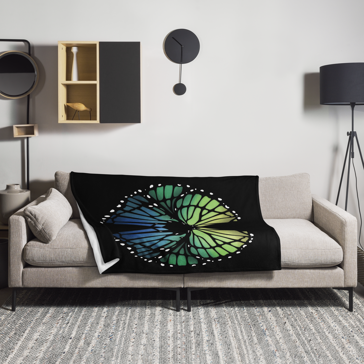 Blue and Green Butterfly Wing Throw Blanket