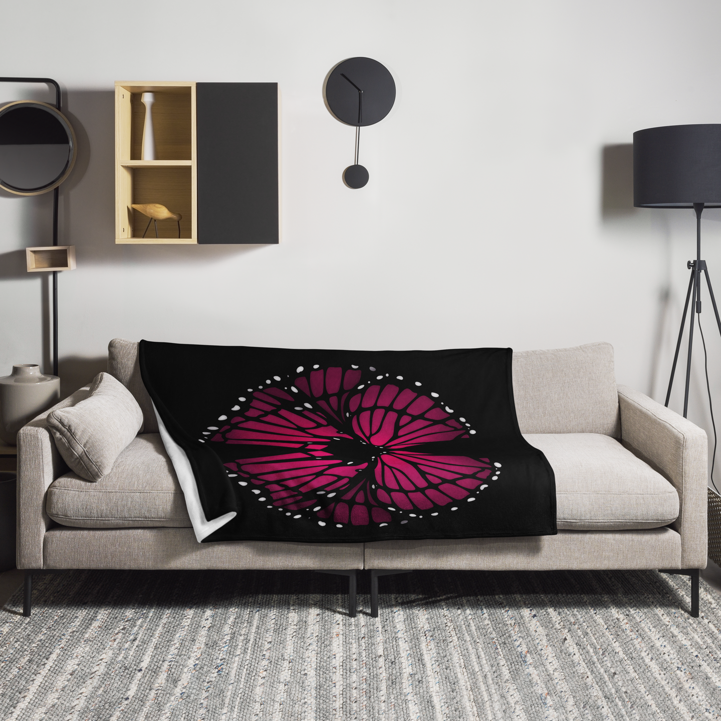 Deep Pink Butterfly Wing Throw Blanket